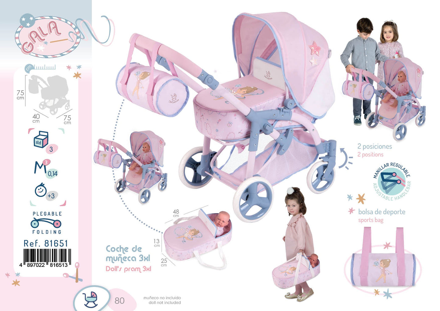 81651 Gala Collection Convertible 3x1 Doll's Pram