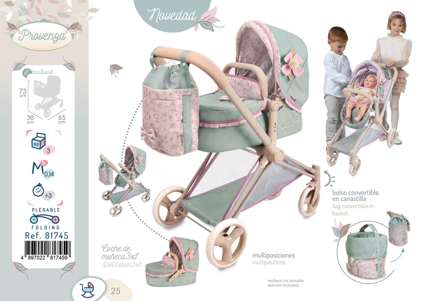 81745 Convertible 3x1 Doll's Pram Provinza Collection